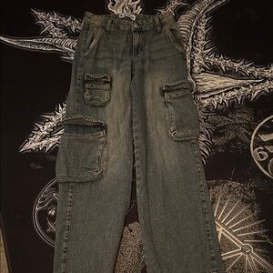 Gray Flare Wide Leg Jeans with Sturdy Fabric